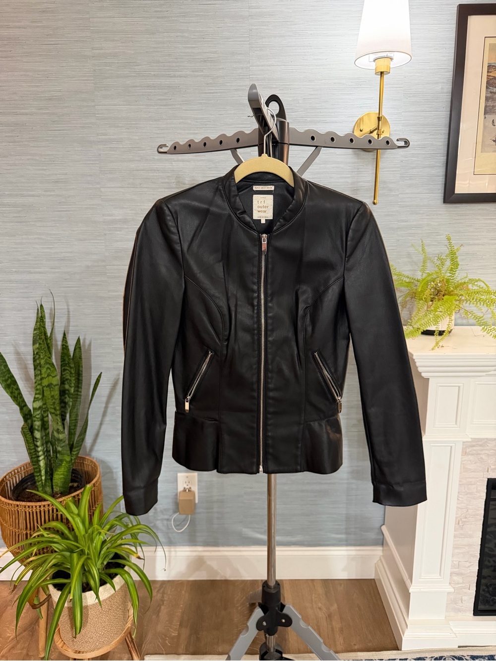 Zara Black Faux Leather Zip-Front Moto Jacket